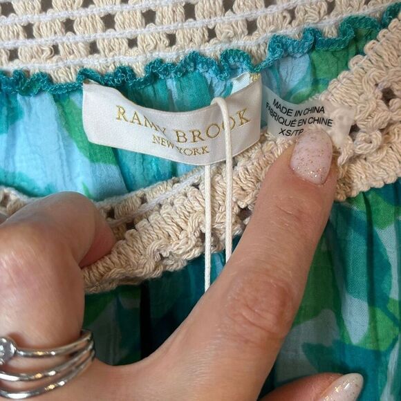 Ramy Brook Floral Printed Riviera Skirt Turquoise XS S Handkerchief Hem Tassel T - Picture 11 of 15